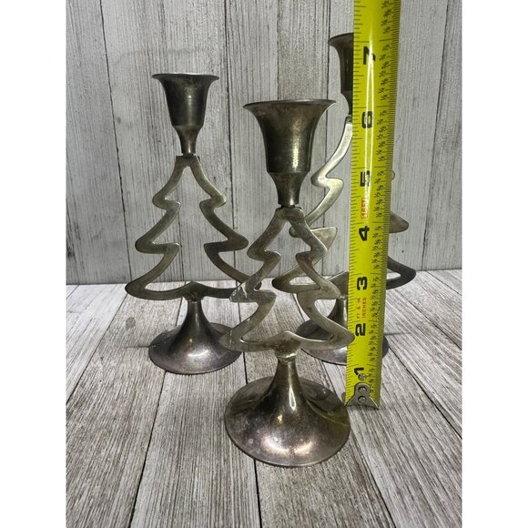Vtg International Silver Co. Christmas Tree Candlestick Holder 6",7",7.5" Set 3 - Picture 6 of 12
